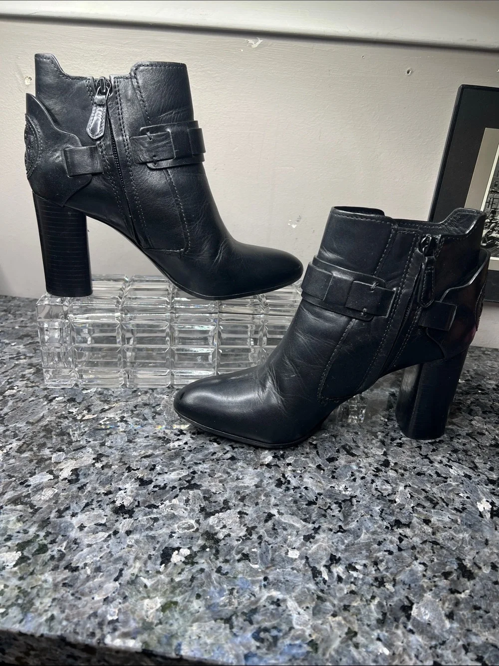 Tory Burch Sz 7 Colton 85mm Black Leather Ankle Boots 3” Block Heel